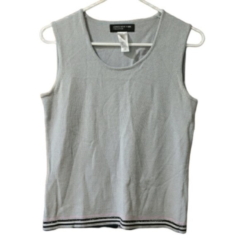 Jones New York Light Blue Striped Hem Sleeveless Shell Top Small